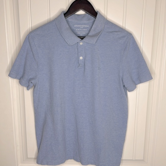 Banana Republic Large Slim Fit Pique Blue Heather short sleeve Polo - Picture 2 of 4